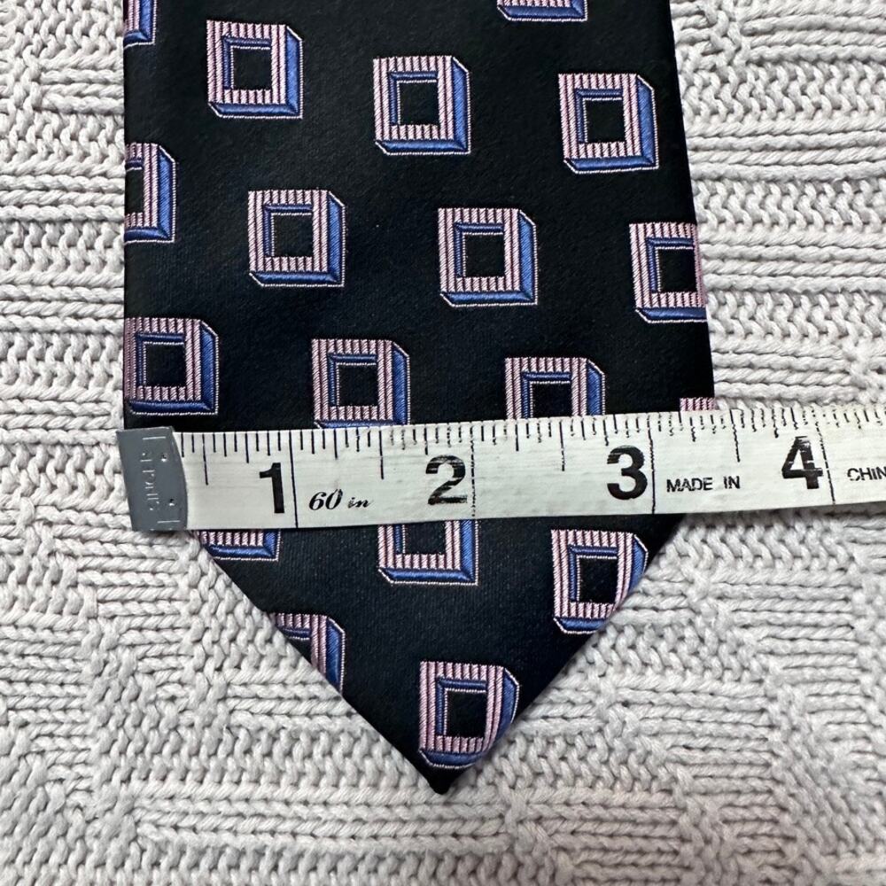 Bresciani Black Square Geometric Patterned Silk Tie View 5